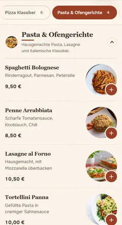 Originalaufnahme der OrderKick Demo-Bestellseite im Design Bistro: Speisekarte