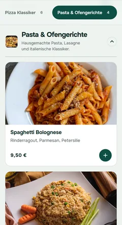 Originalaufnahme der OrderKick Demo-Bestellseite im Design Modern: Speisekarte