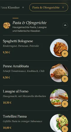 Originalaufnahme der OrderKick Demo-Bestellseite im Design Tafel: Speisekarte