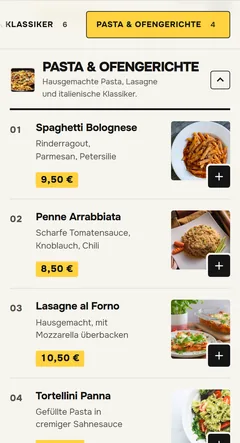 Originalaufnahme der OrderKick Demo-Bestellseite im Design Imbiss: Speisekarte