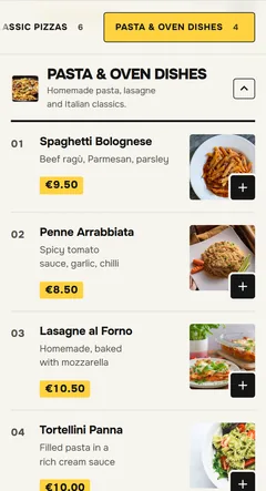 Original screenshot of the OrderKick demo ordering page in the Street food design: Menu