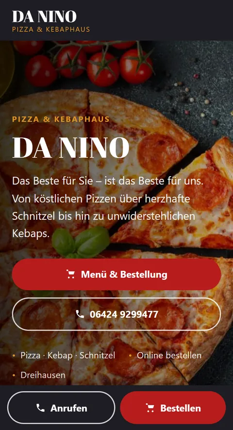 Website von Pizza Danino in Dreihausen auf dem Handy