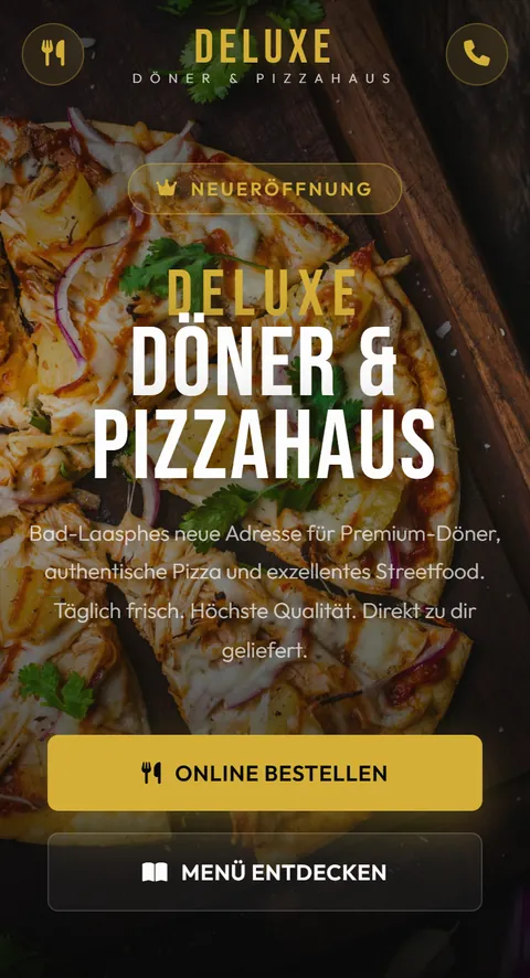 Website von Deluxe Döner & Pizzahaus in Bad Laasphe auf dem Handy