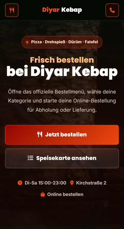 Website von Diyar Kebap in Katzenfurt auf dem Handy