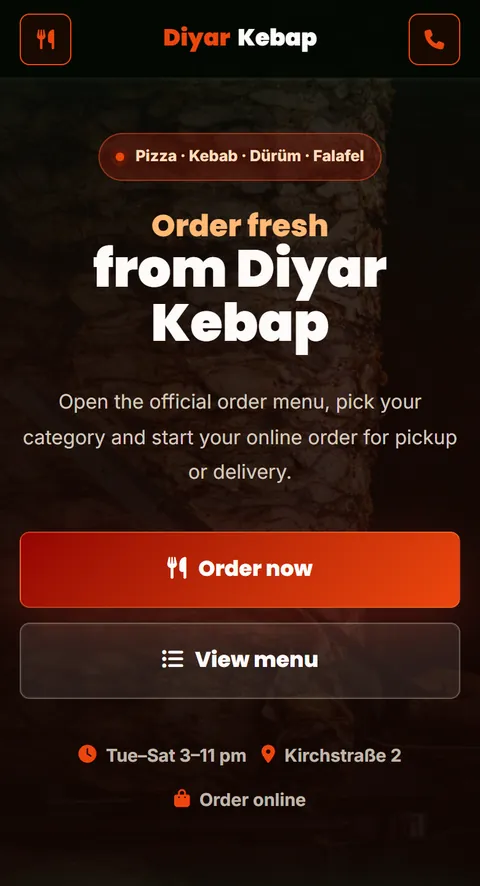 Translated preview of the website of Diyar Kebap in Katzenfurt, Germany, on a phone